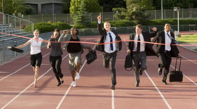 employees reaching the finish line